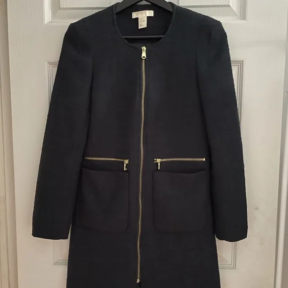 H&M Black Trench Coat with Gold Zippers + with custom Rix Rax buttons - Picture 1 of 8